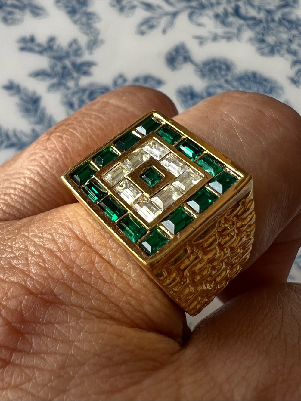 Mens Ring Size 9.75 Green Emerald Cut CZ Square Statement Ring #9751